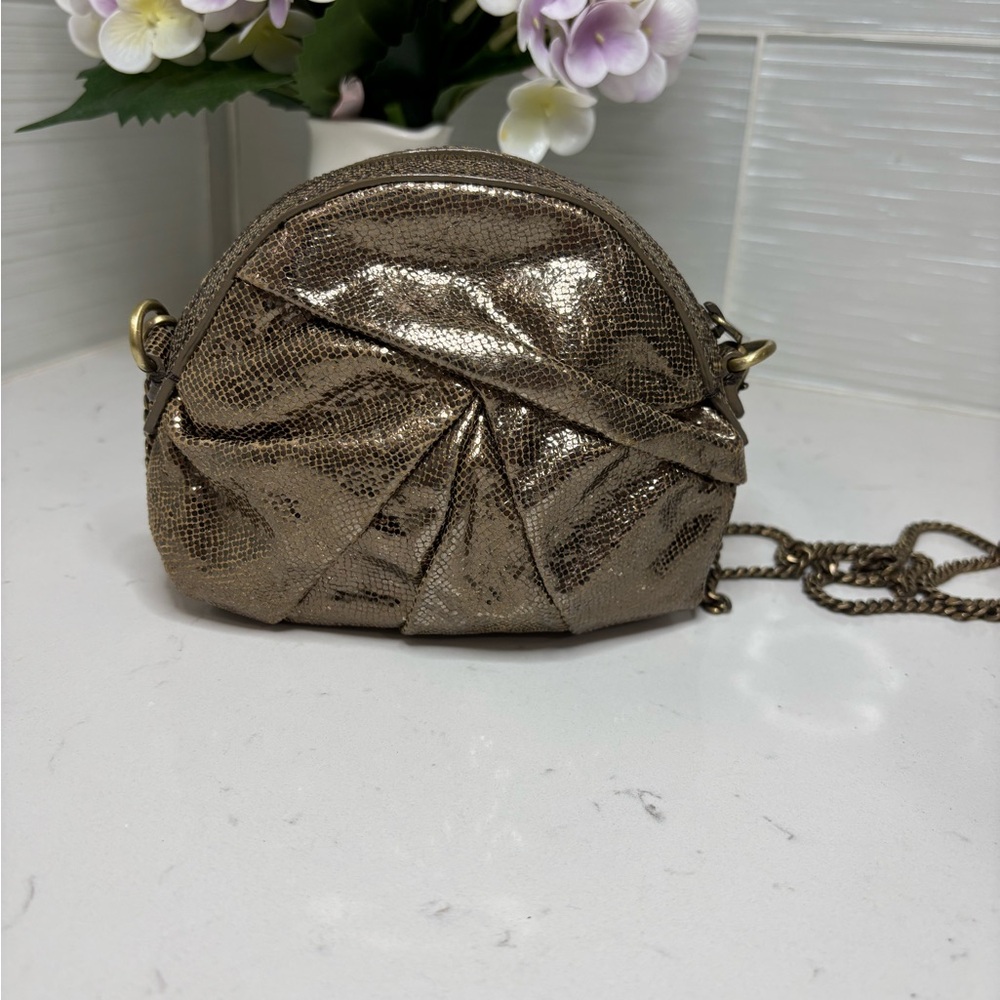 Kooba Metallic Bronze Crossbody Bag Shiny Snakeskin Texture Edgy Y2K Clutch